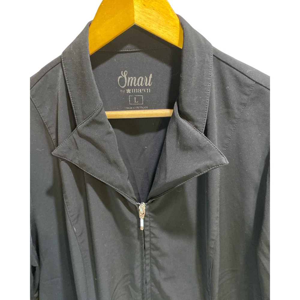 Smart by Maevn Womens Black Zip Front Scrub Jacket Professional Medical Coat L - Picture 3 of 10